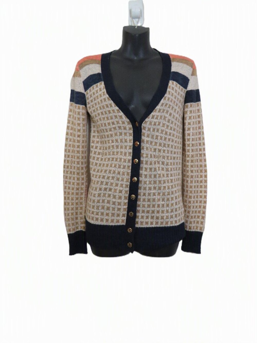Tory Burch size XS Floral Print Linen Blend Cardigan Jumper Lightweight V Neck